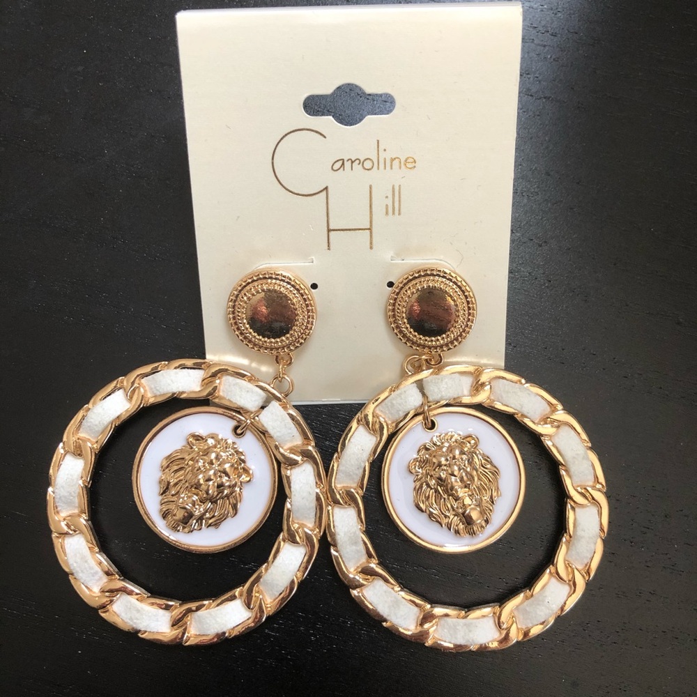 White and Gold Lion Earrings